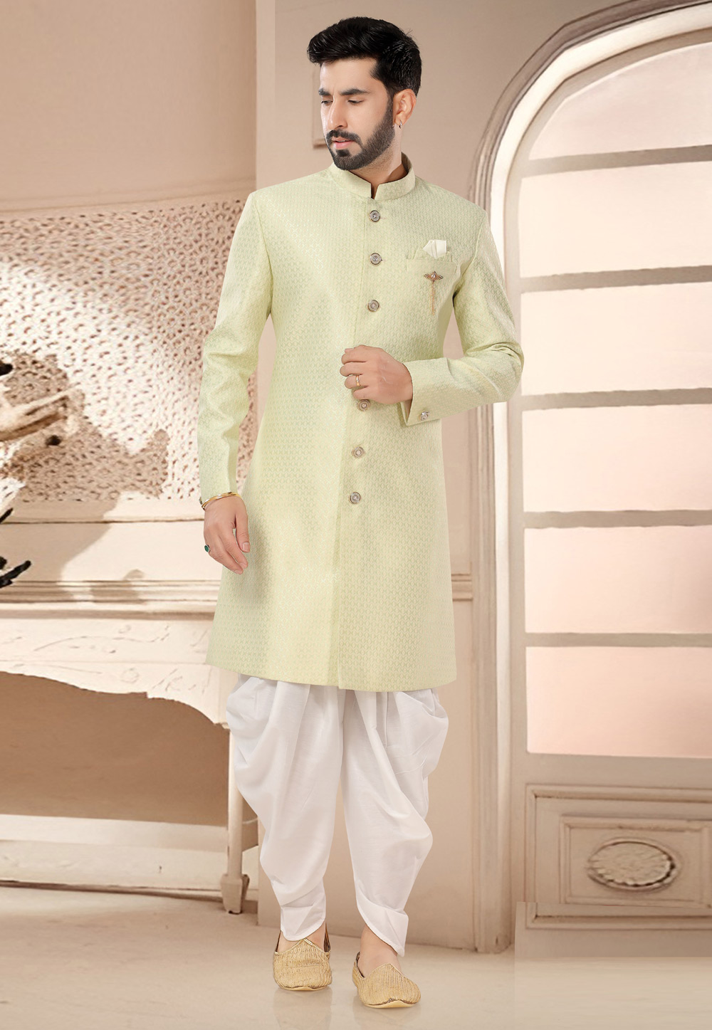 Pista Green Silk Dhoti Sherwani 285756