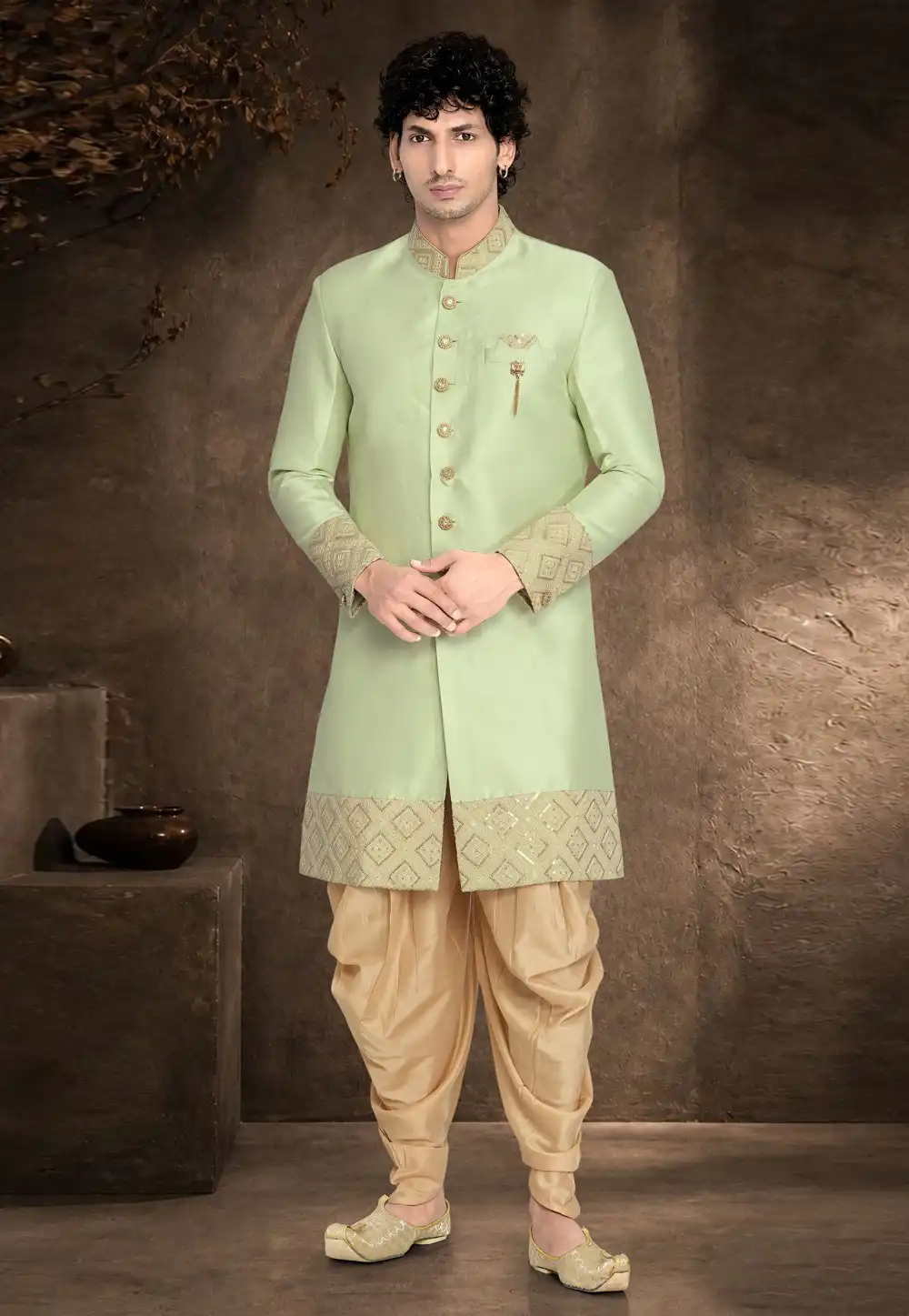 Pista Green Silk Indo Western Suit 329895