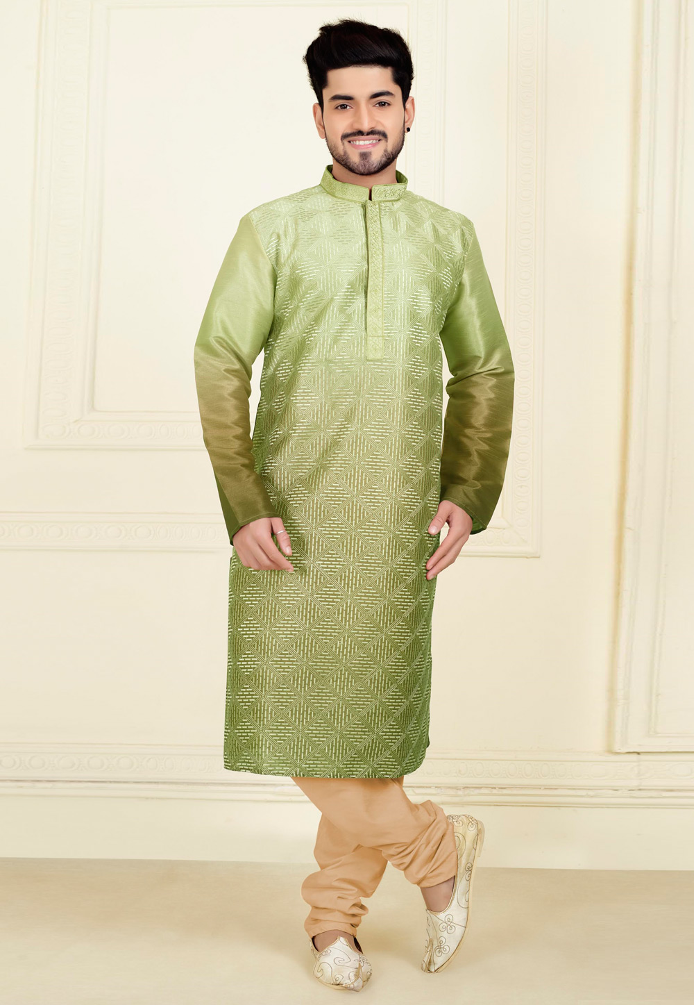 Pista Green Silk Kurta Pajama 280913