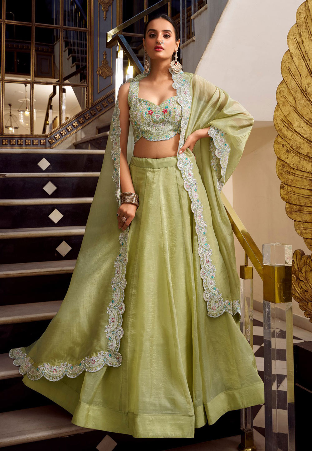 Pista Green Silk Lehenga Choli 307535