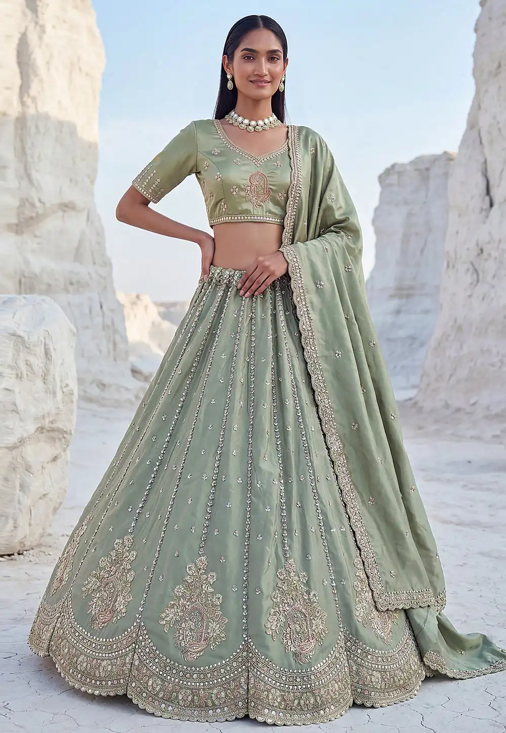 Pista Green Silk Lehenga Choli 329125