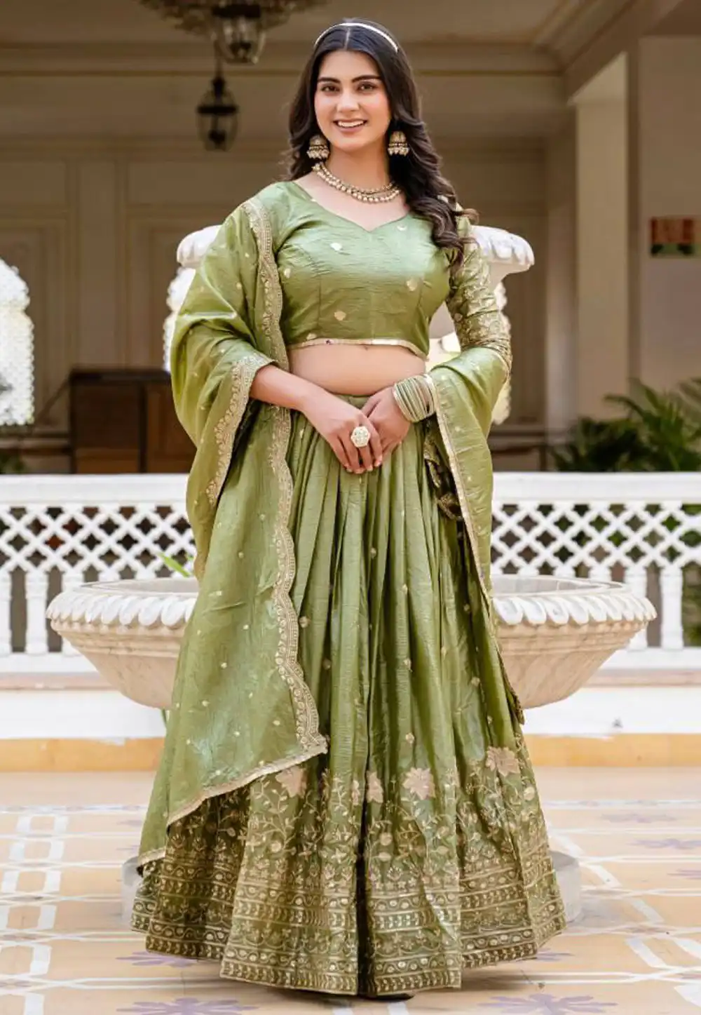 Pista Green Silk Lehenga Choli 318736