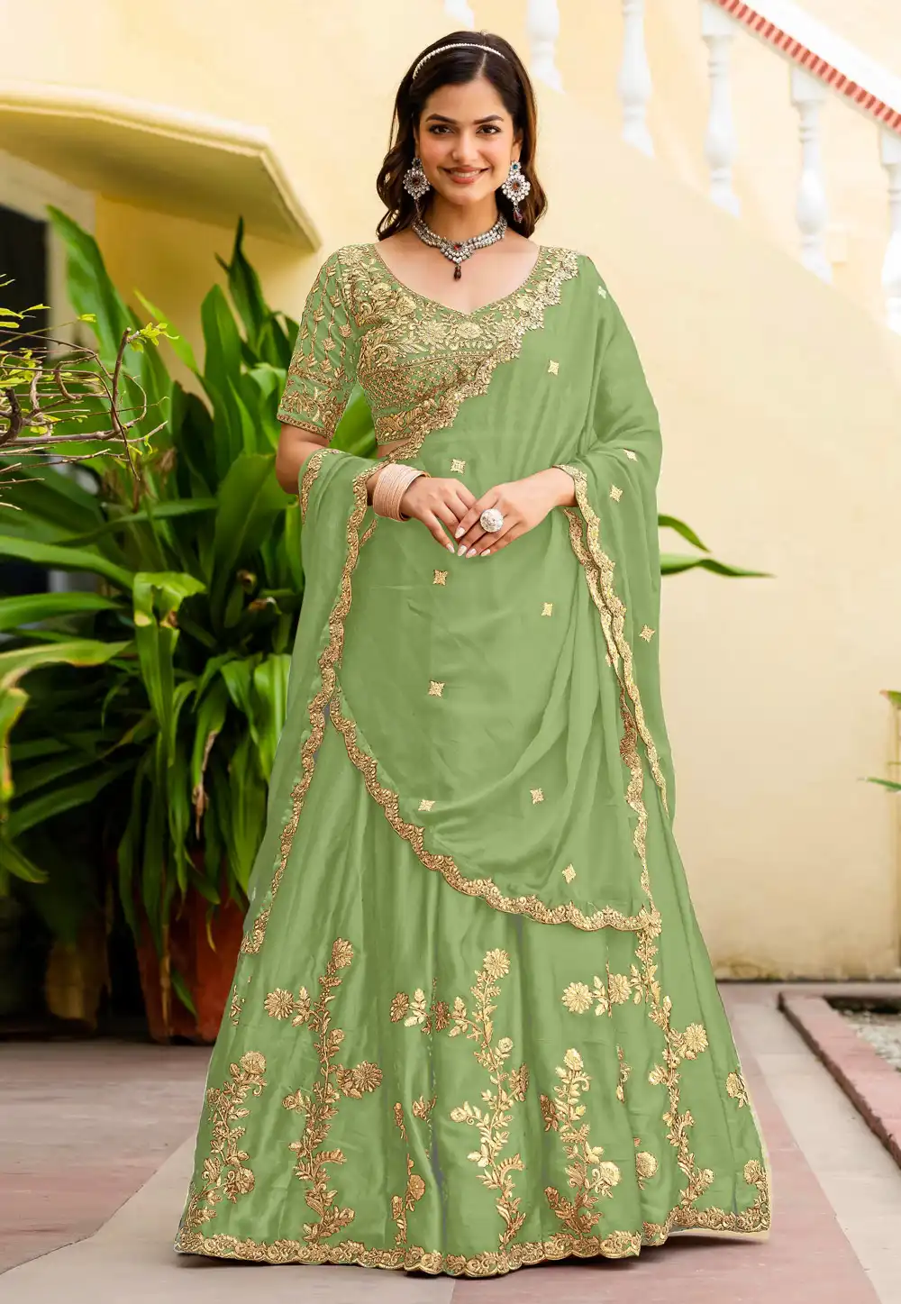 Pista Green Silk Lehenga Choli 329200
