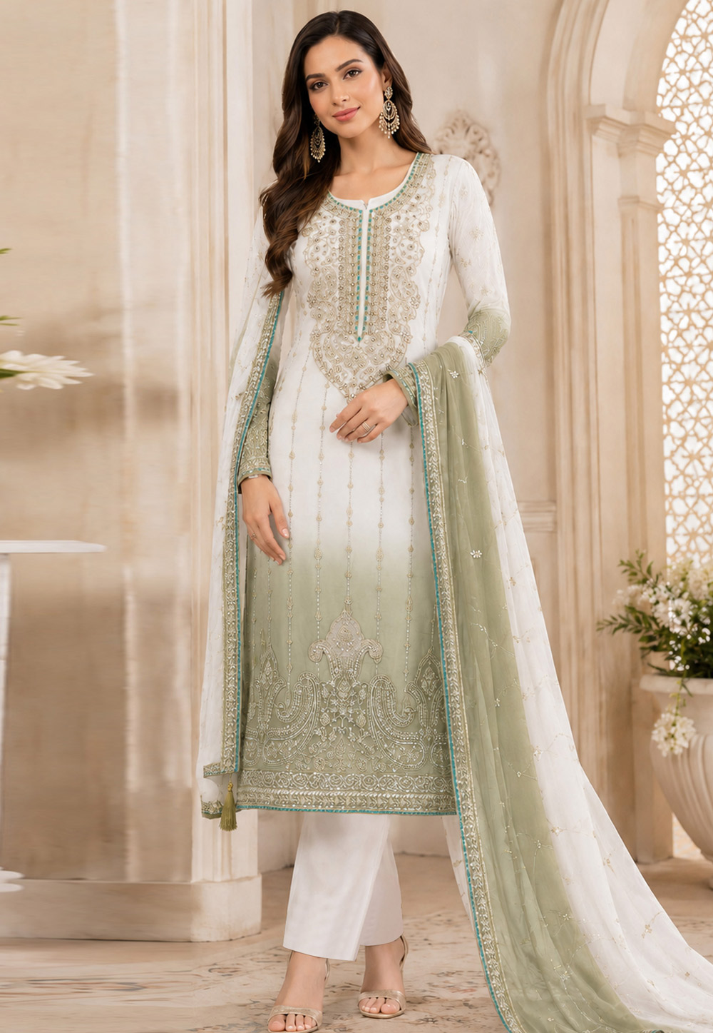 Pista Green Silk Pakistani Suit 330366
