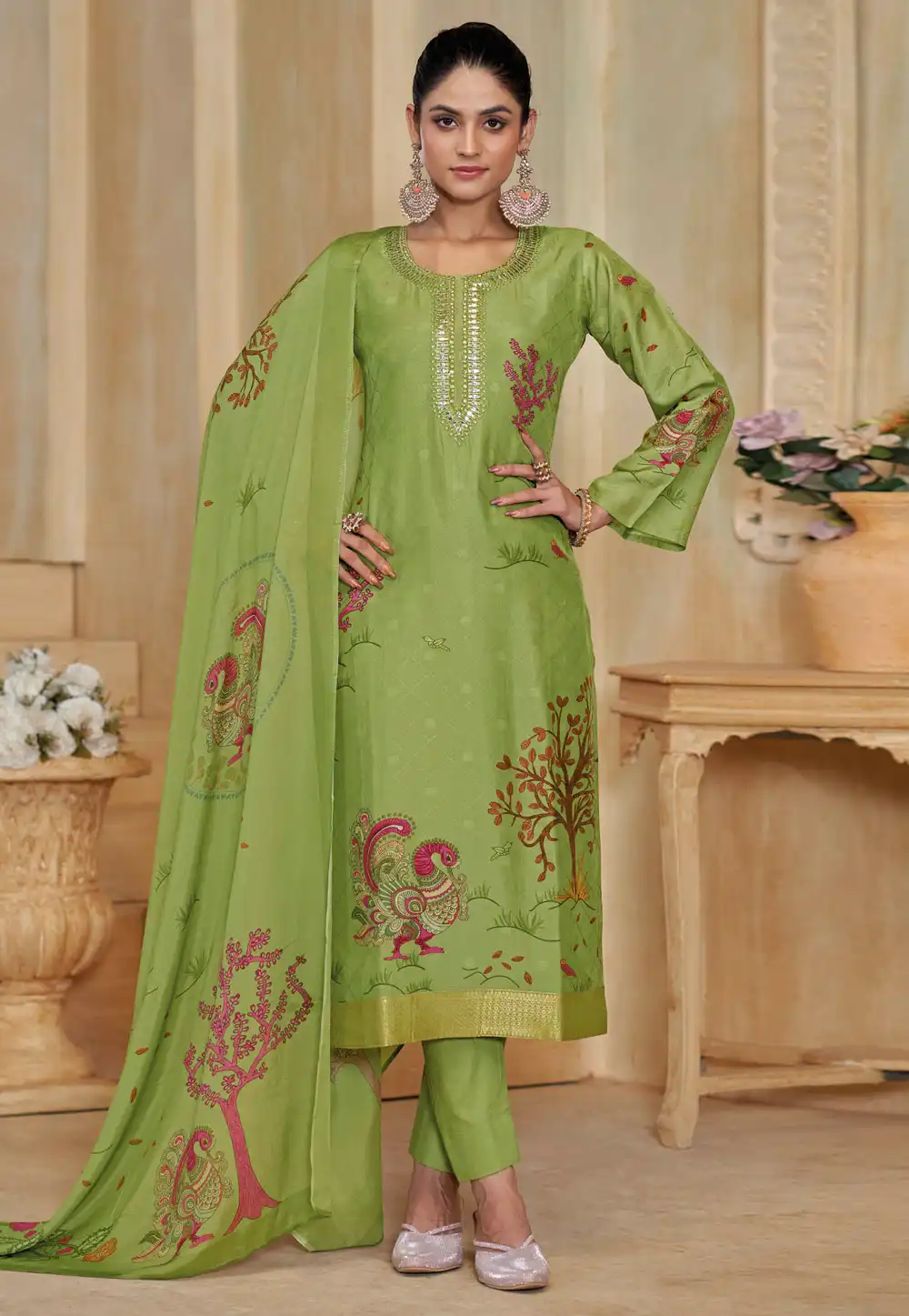 Pista Green Silk Pakistani Suit 328922