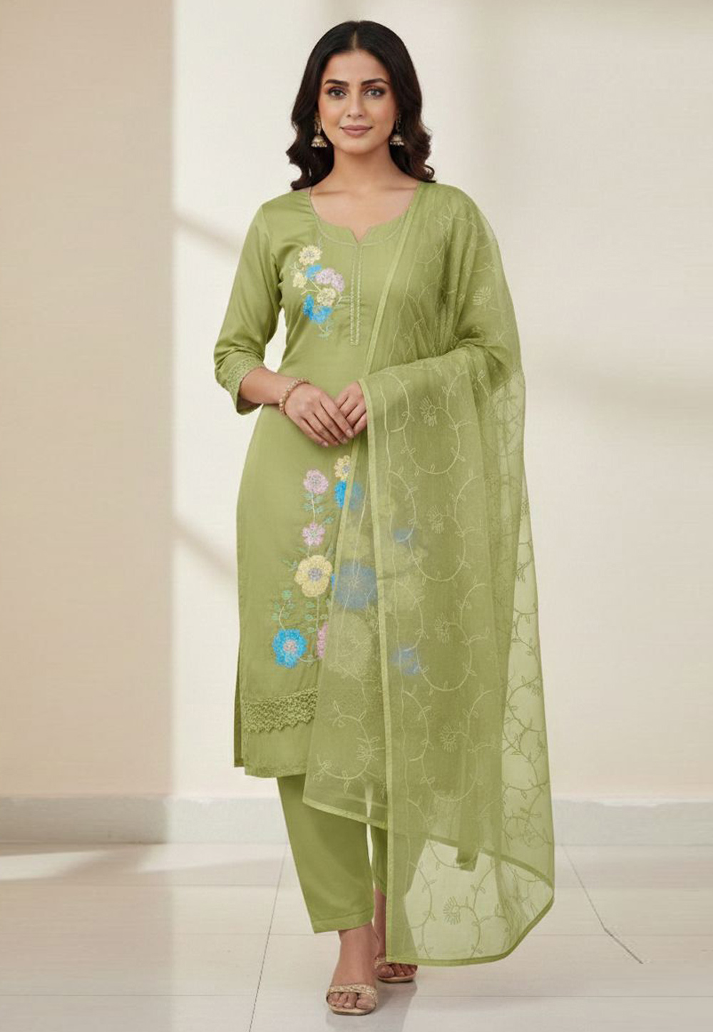 Pista Green Silk Pakistani Suit 330314