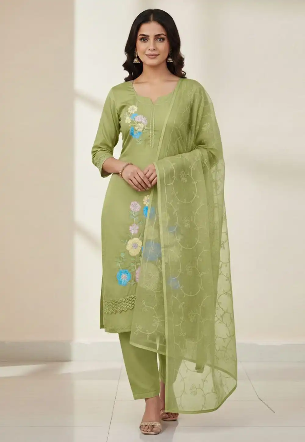 Pista Green Silk Pakistani Suit 330314