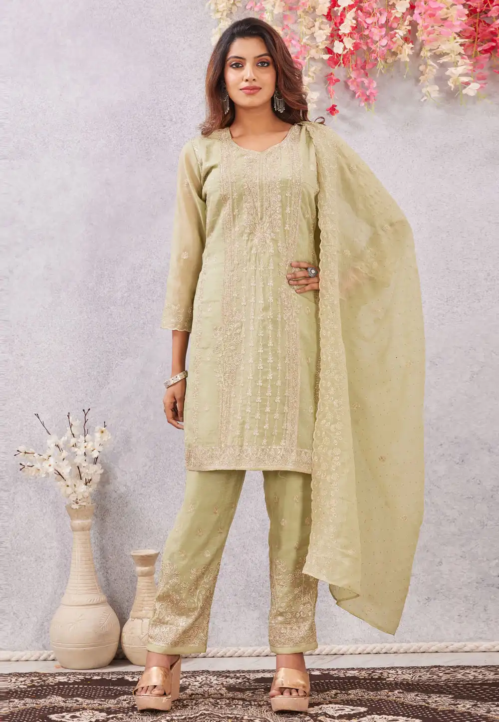 Pista Green Silk Pant Style Suit 324947