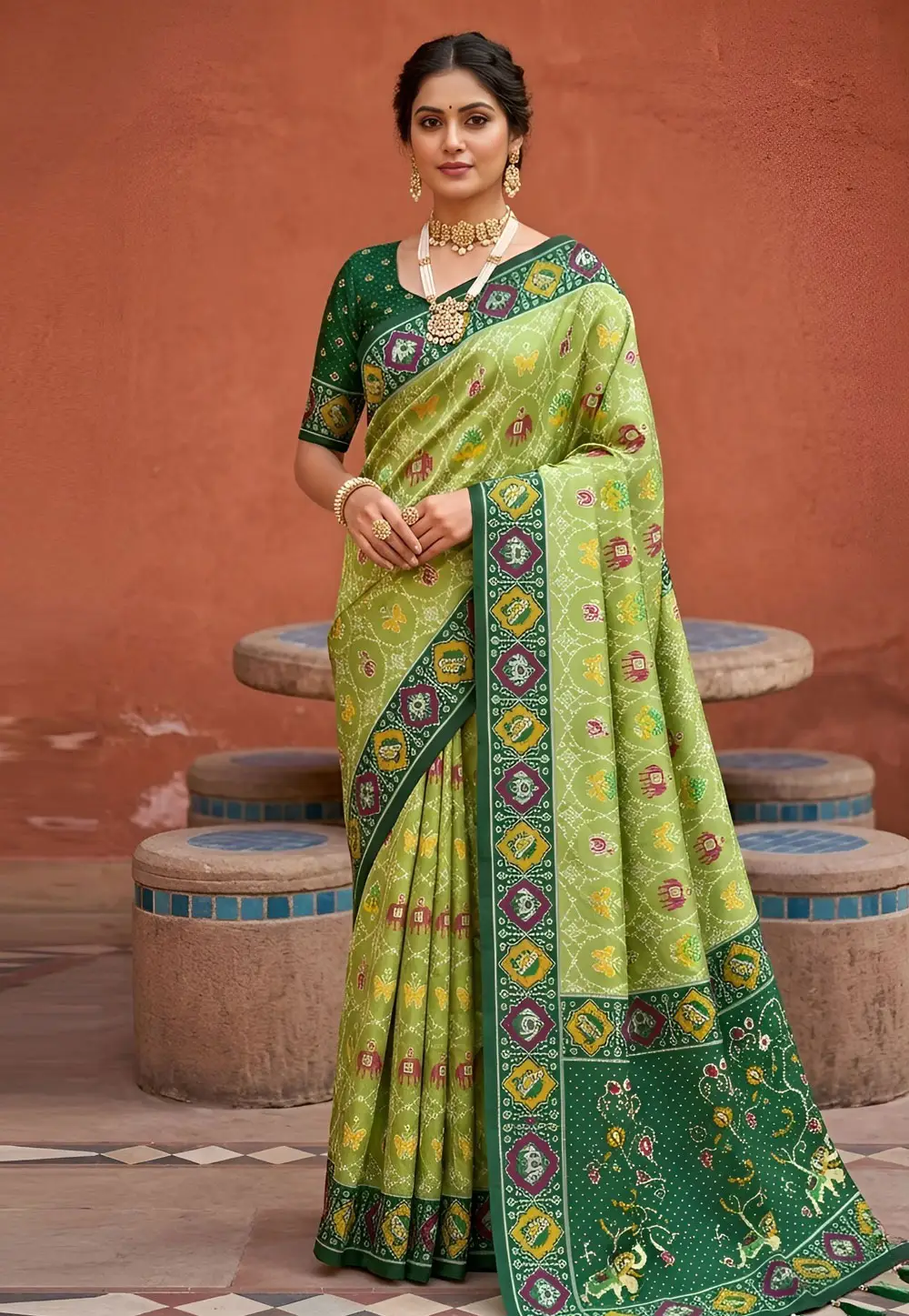 Pista Green Silk Patola Saree 333863