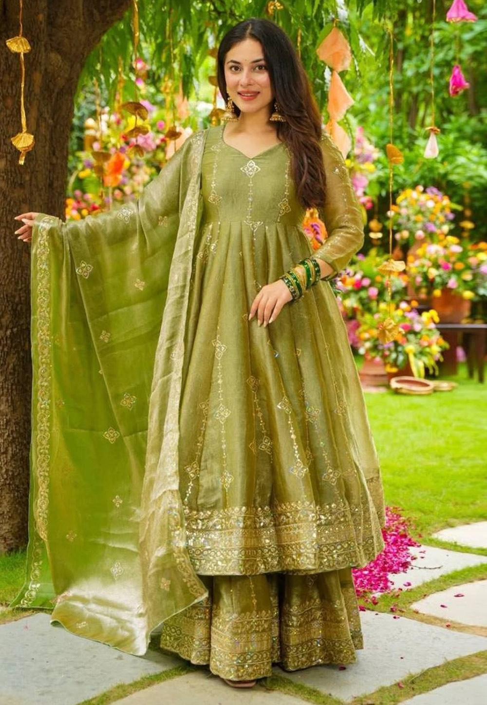 Pista Green Silk Readymade Anarkali Suit 319205