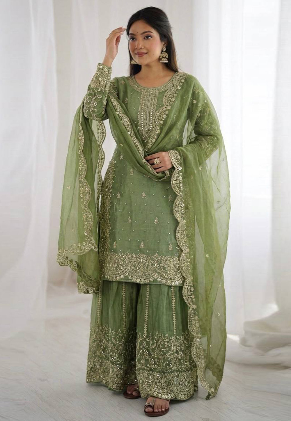 Pista Green Silk Readymade Pakistani Suit 325504