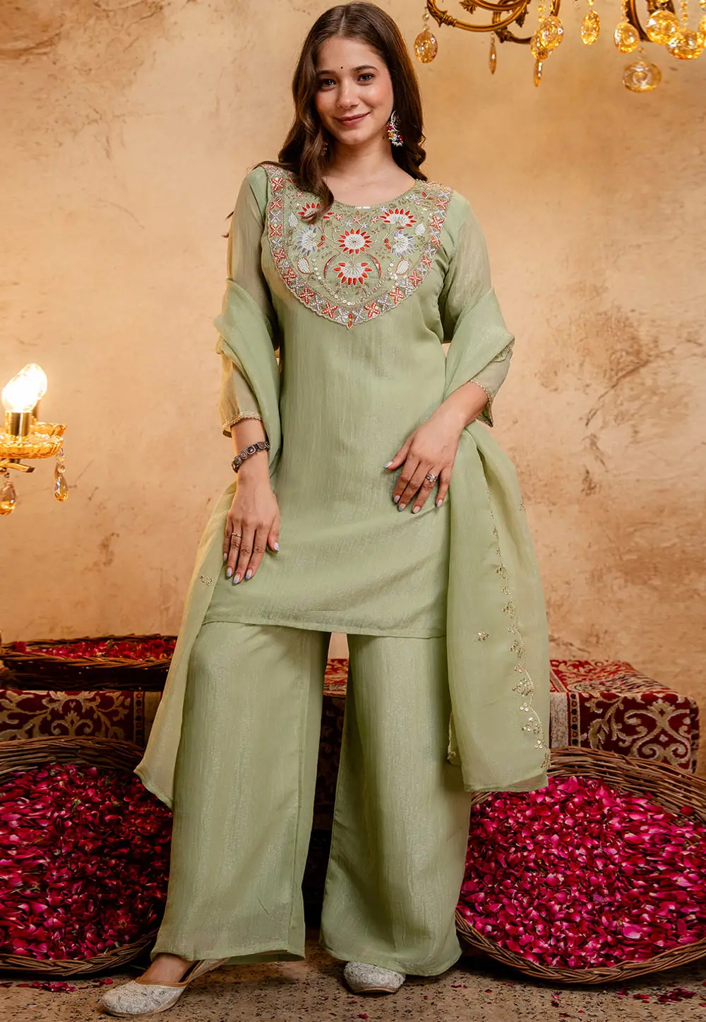 Pista Green Silk Readymade Pakistani Suit 335053