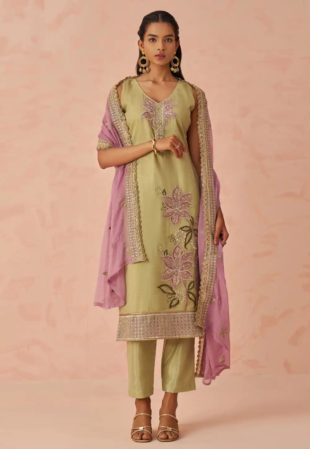 Pista Green Silk Readymade Pakistani Suit 314949