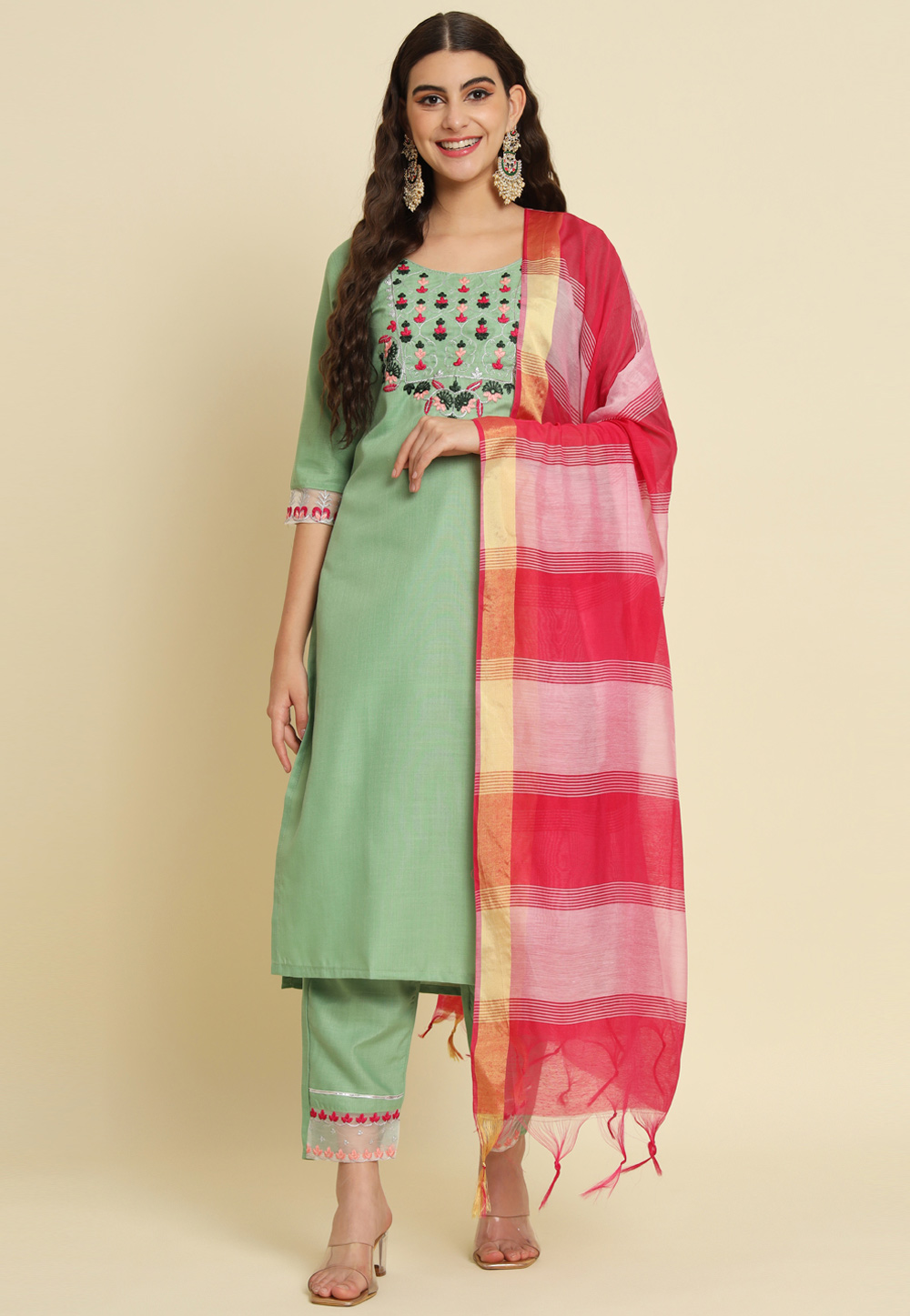Pista Green Silk Readymade Pant Style Suit 310180