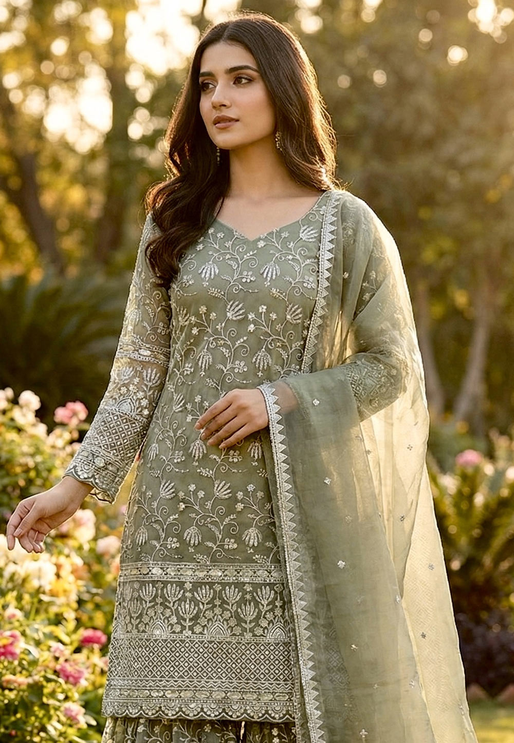 Pista Green Silk Readymade Sharara Suit - Indian Cloth Store