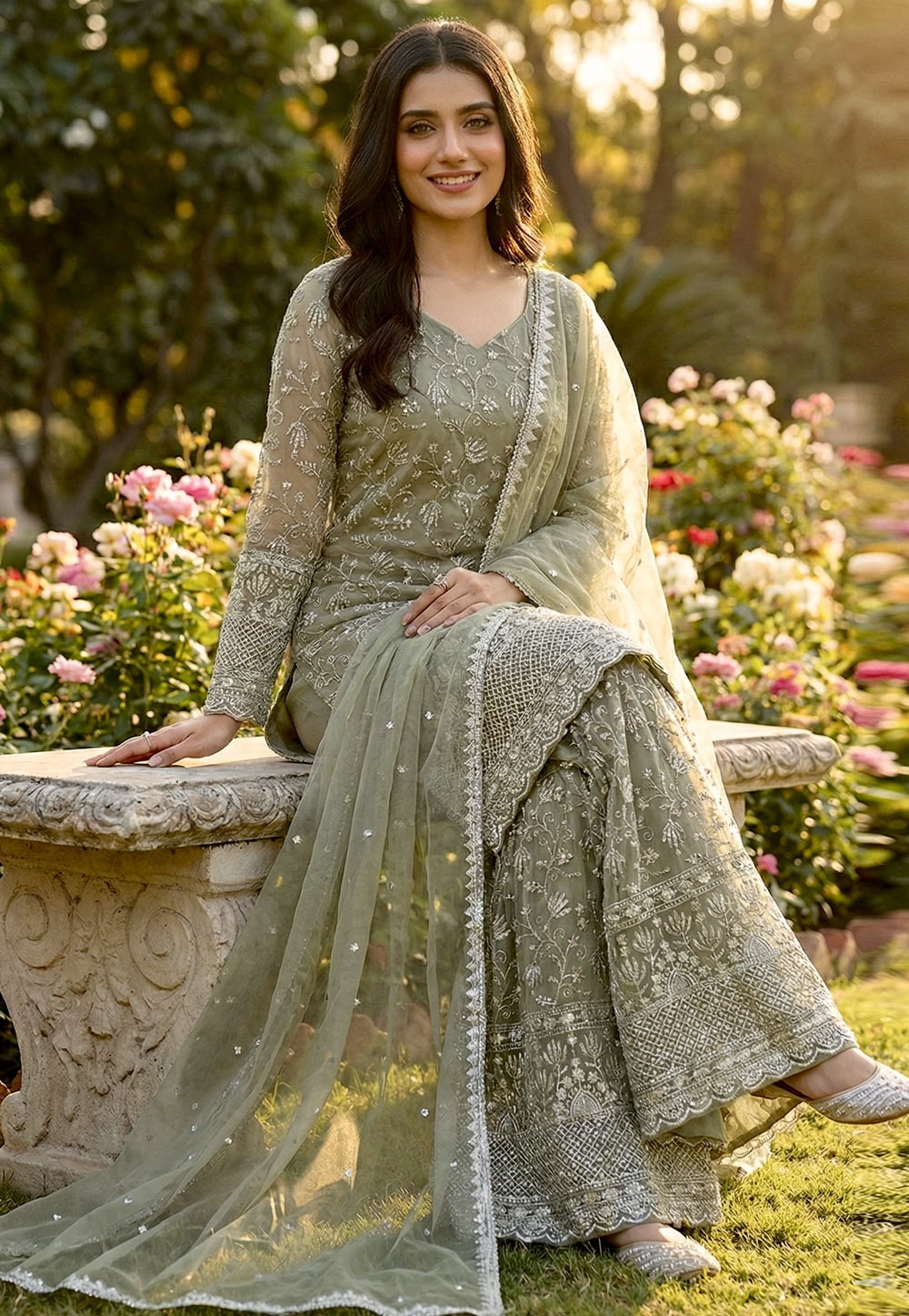 Pista Green Silk Readymade Sharara Suit - Indian Cloth Store