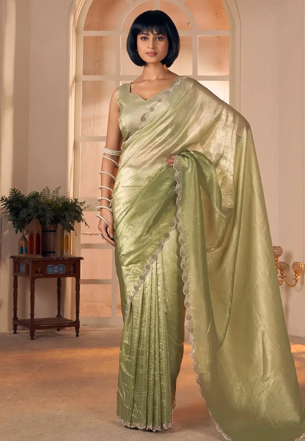 Pista Green Silk Saree With Blouse 320497