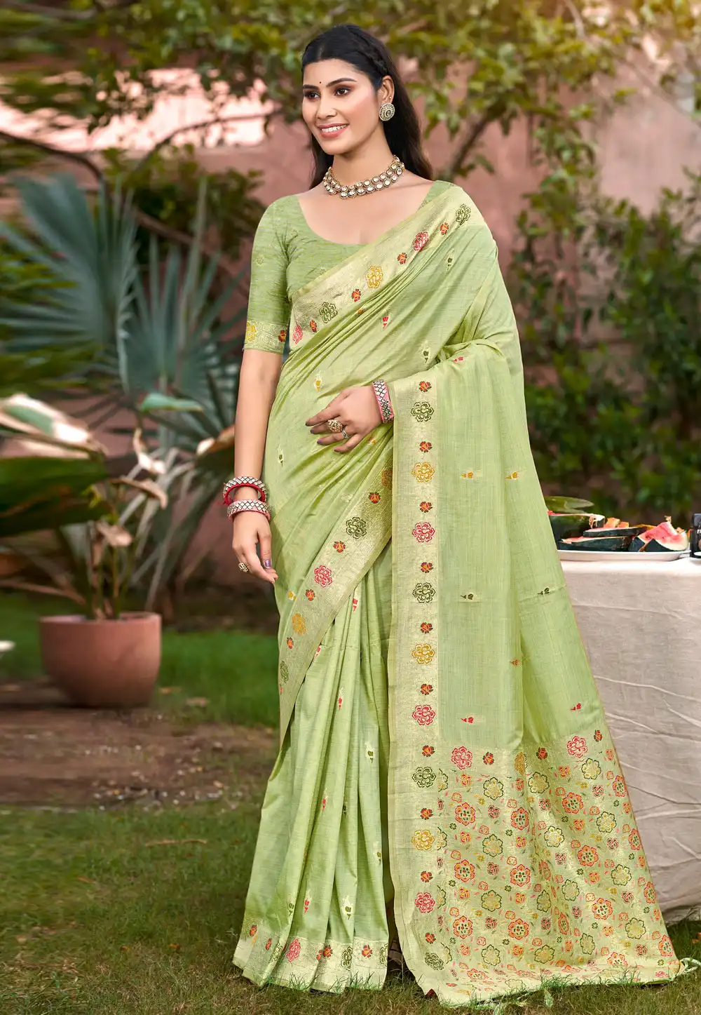 Pista Green Silk Saree With Blouse 315364