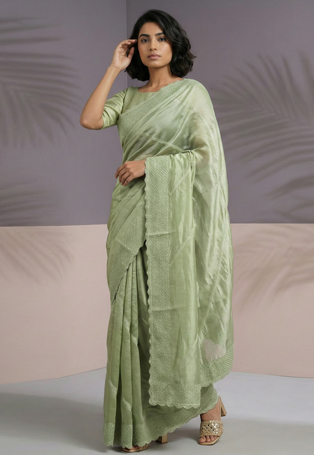 Pista Green Silk Saree With Blouse 329009