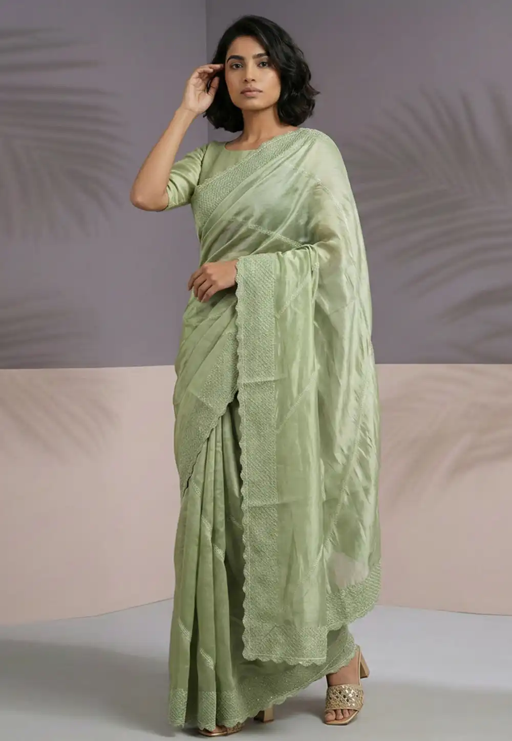 Pista Green Silk Saree With Blouse 329009