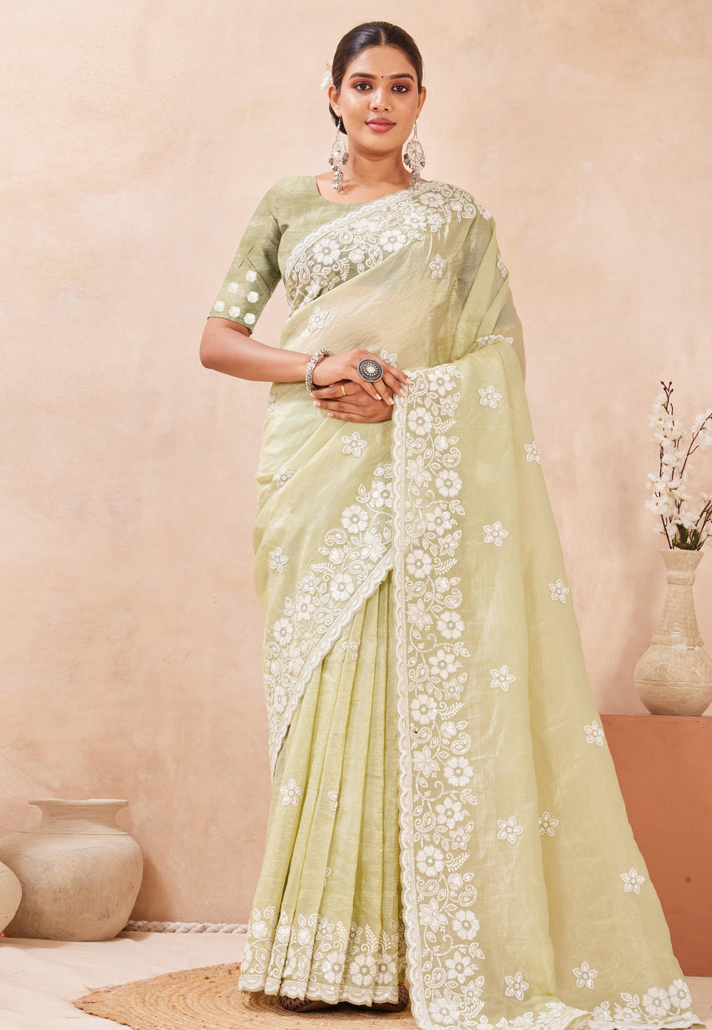 Pista Green Silk Saree With Blouse 320894