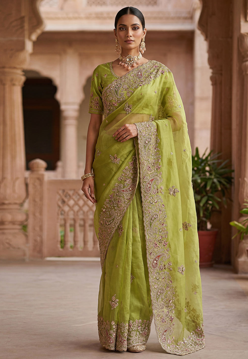 Pista Green Silk Saree With Blouse 327654
