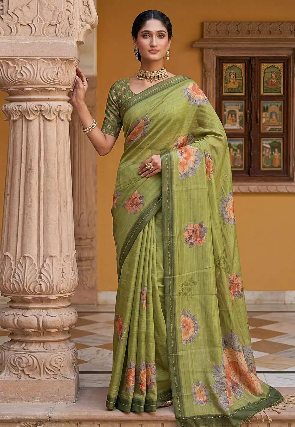 Pista Green Silk Saree With Blouse 327492