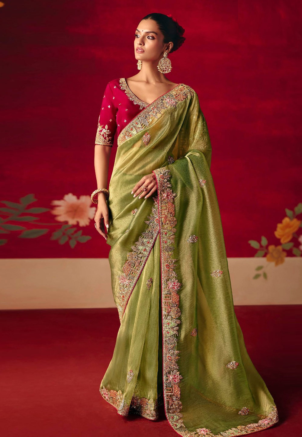 Pista Green Silk Saree With Blouse 322026