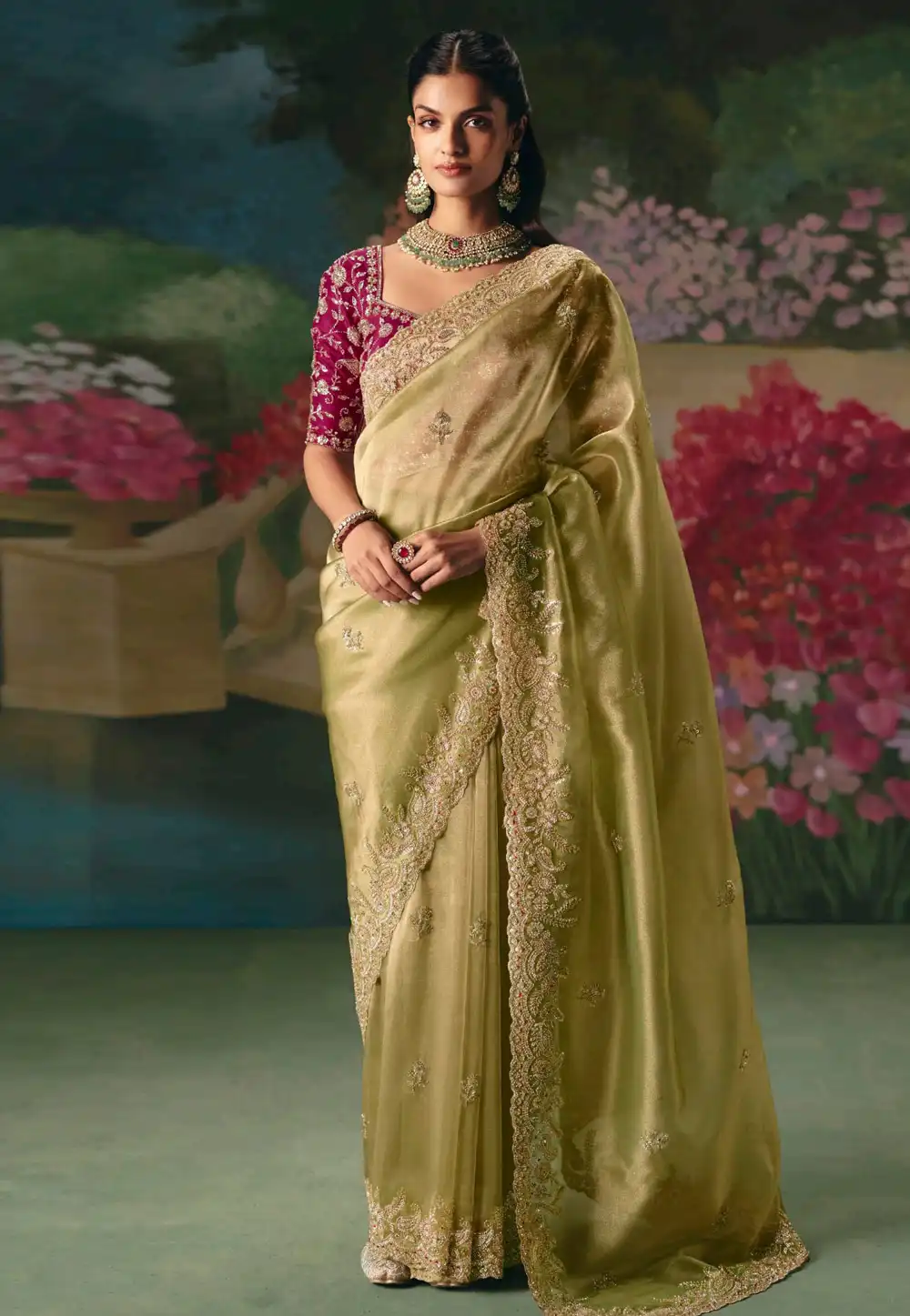 Pista Green Silk Saree With Blouse 323622