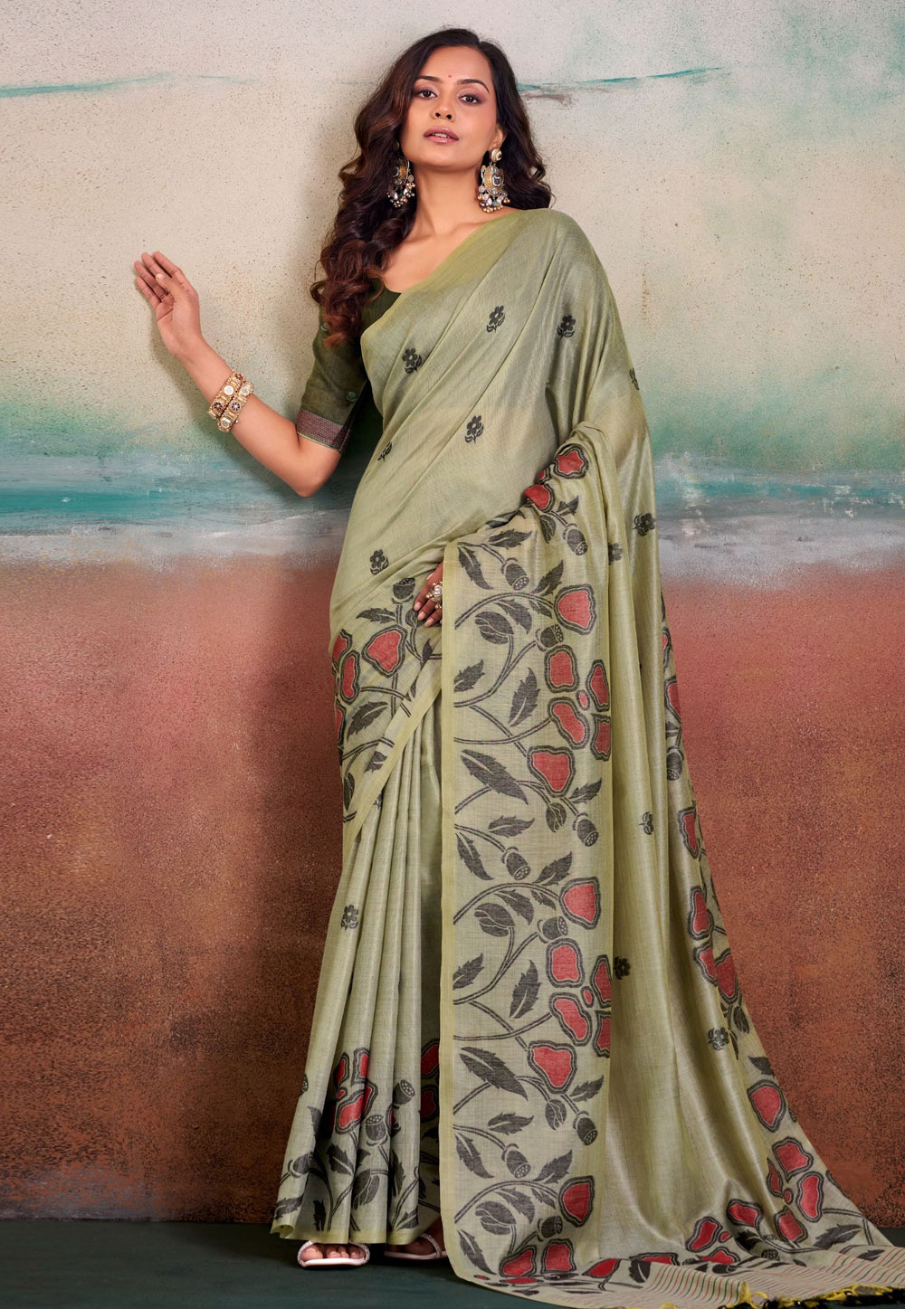 Pista Green Silk Saree With Blouse 328176