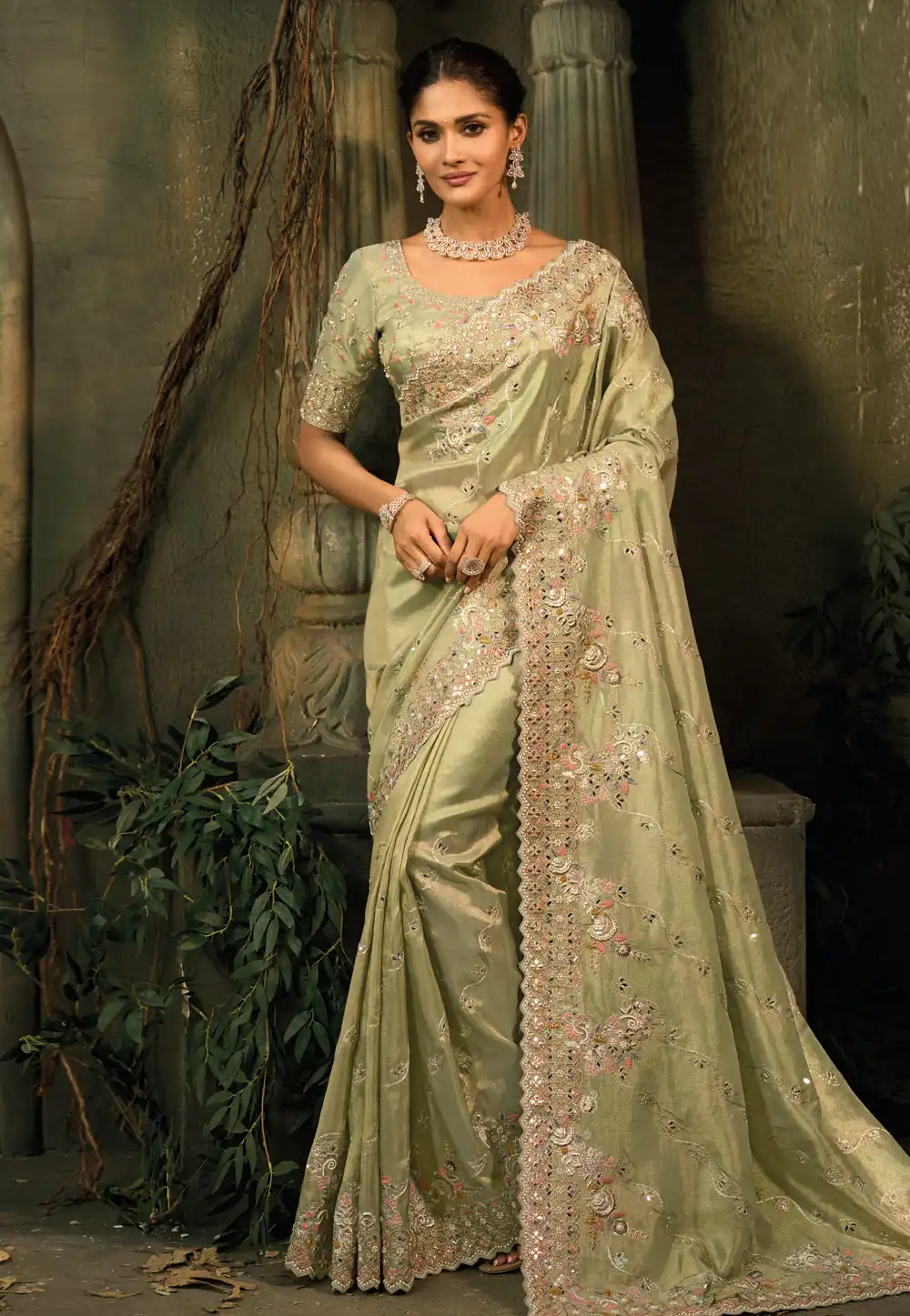 Pista Green Silk Saree With Blouse 323235