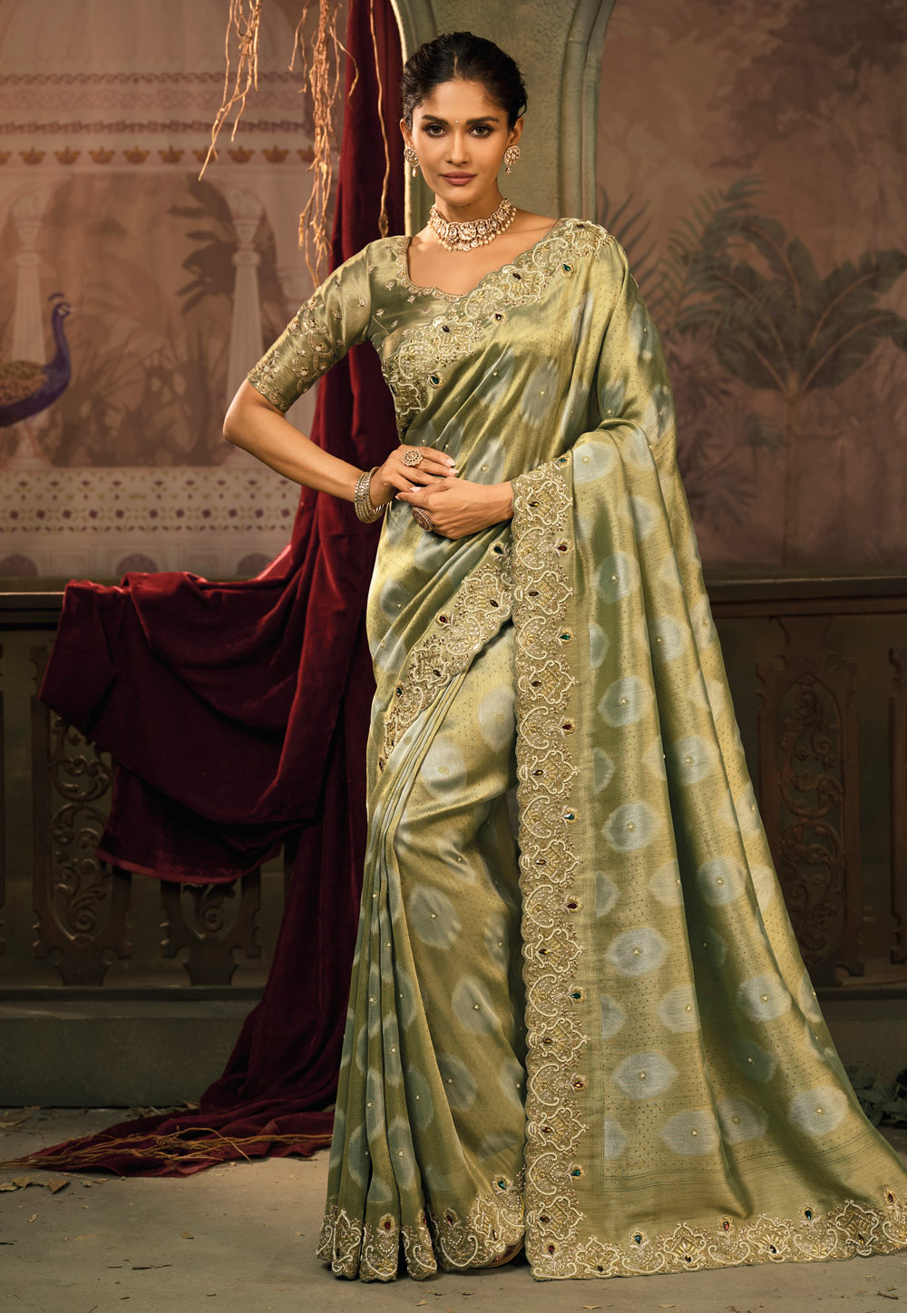 Pista Green Silk Saree With Blouse 323239
