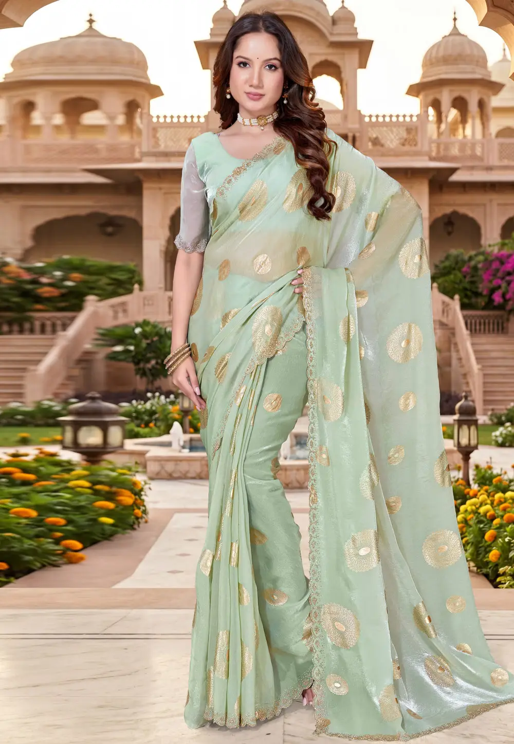 Pista Green Silk Saree With Blouse 334026