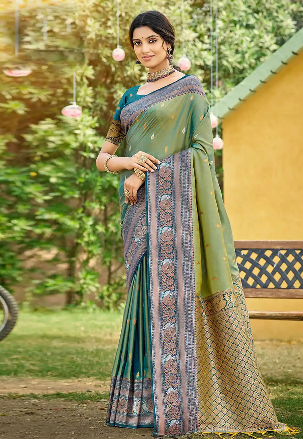 Pista Green Silk Saree With Blouse 326510