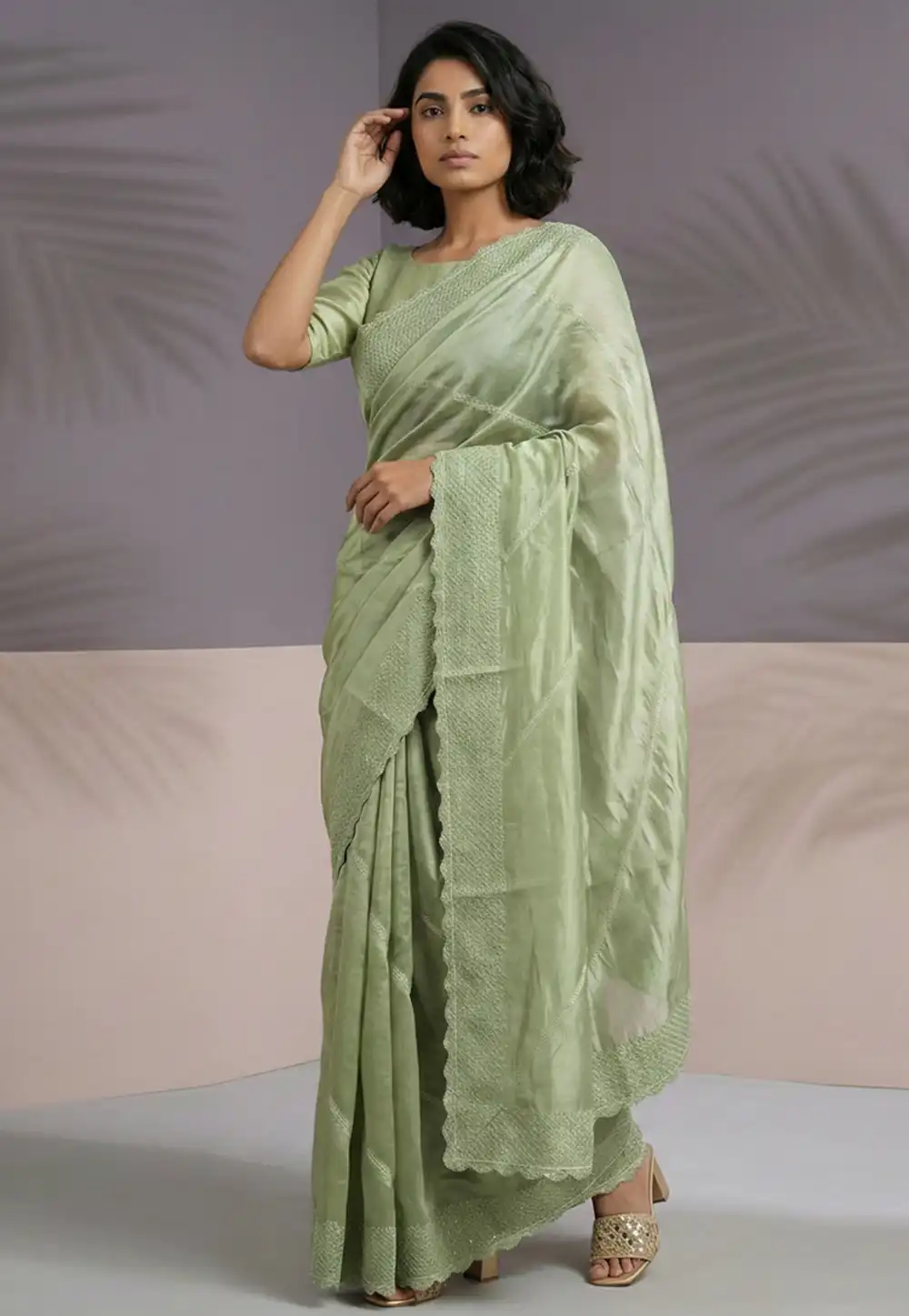 Pista Green Silk Saree With Blouse 326705