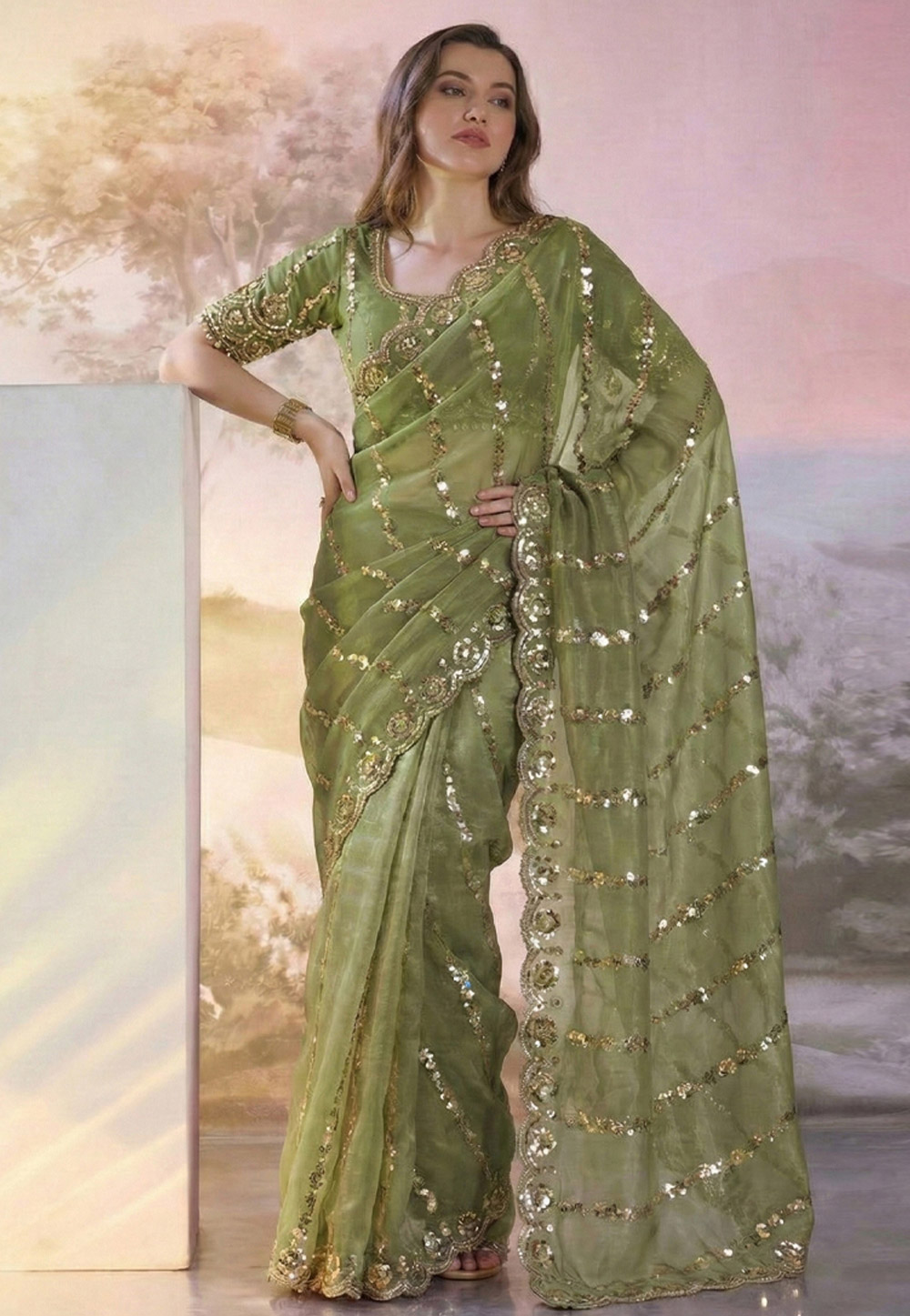 Pista Green Silk Saree With Blouse 330082