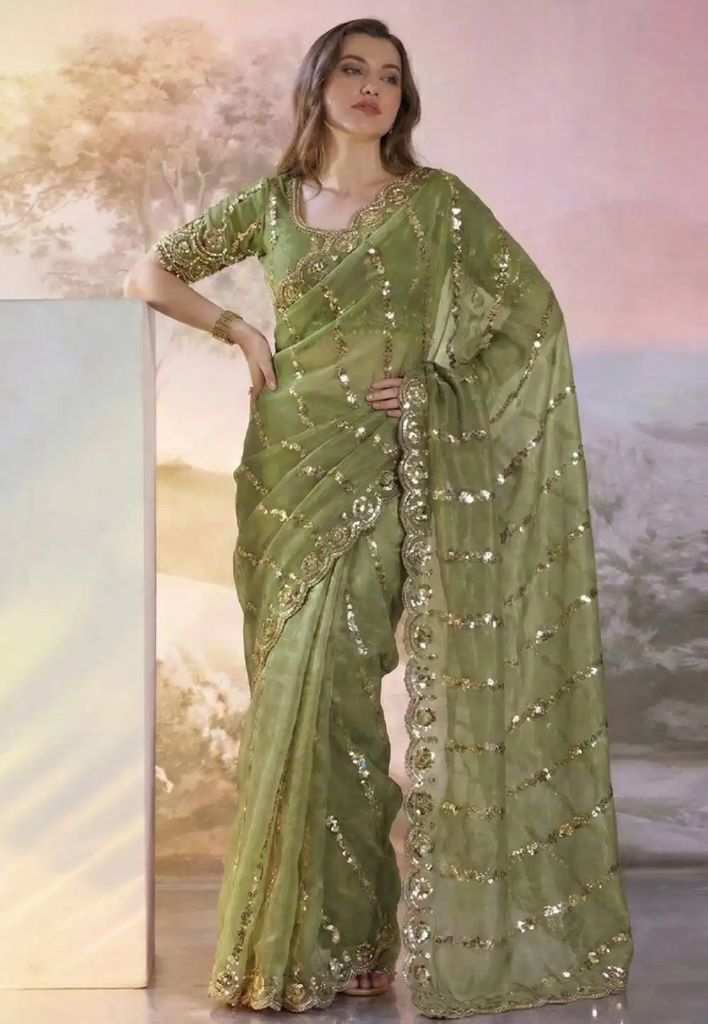 Pista Green Silk Saree With Blouse 330082