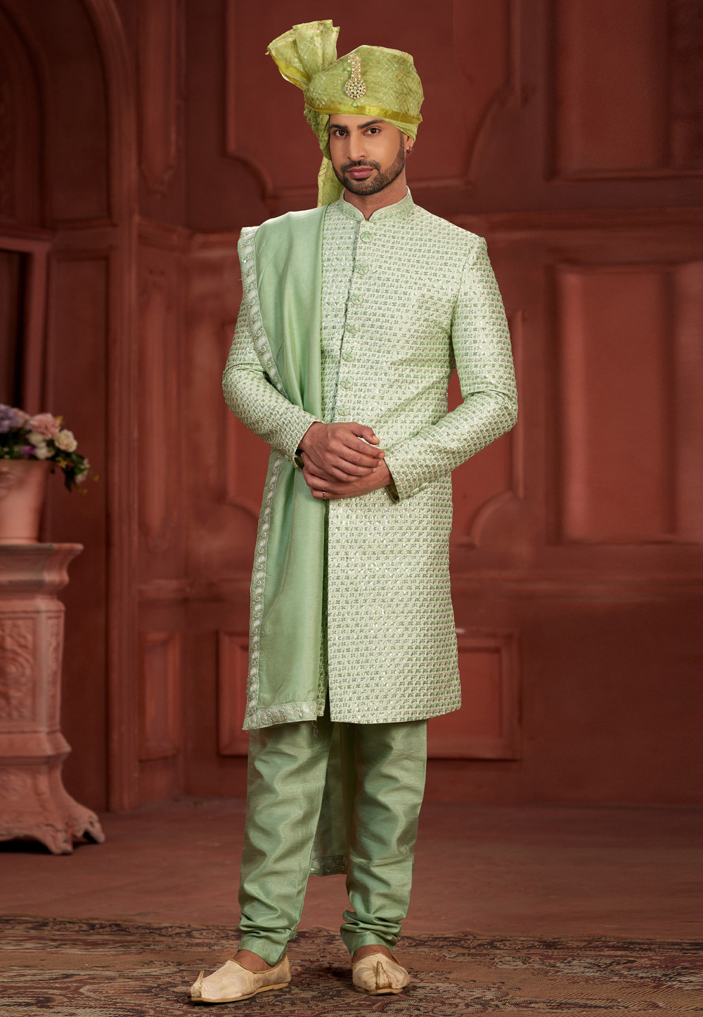 Pista Green Silk Sherwani 286271