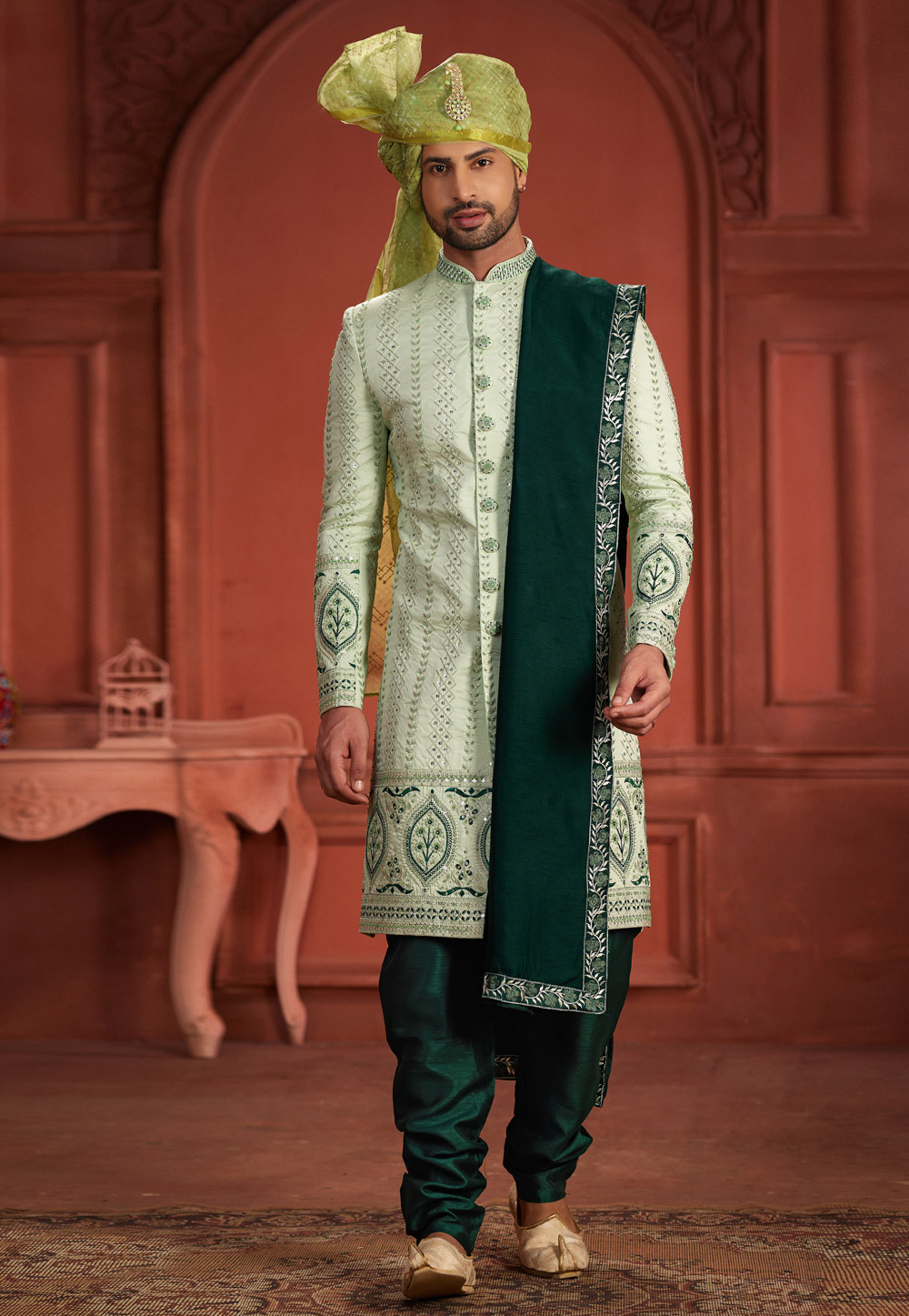 Pista Green Silk Sherwani 286283