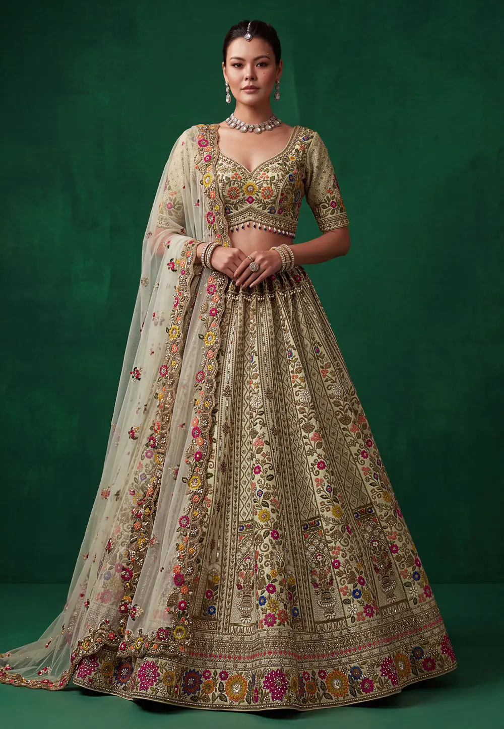 Pista Green Silk Wedding Lehenga Choli 332038