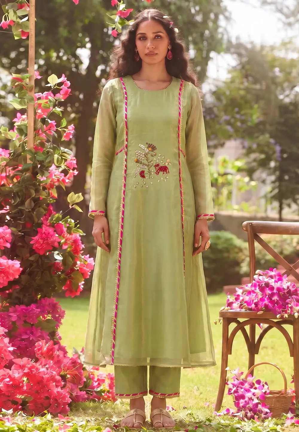 Pista Green Tissue Kurta Set With Pant 336265