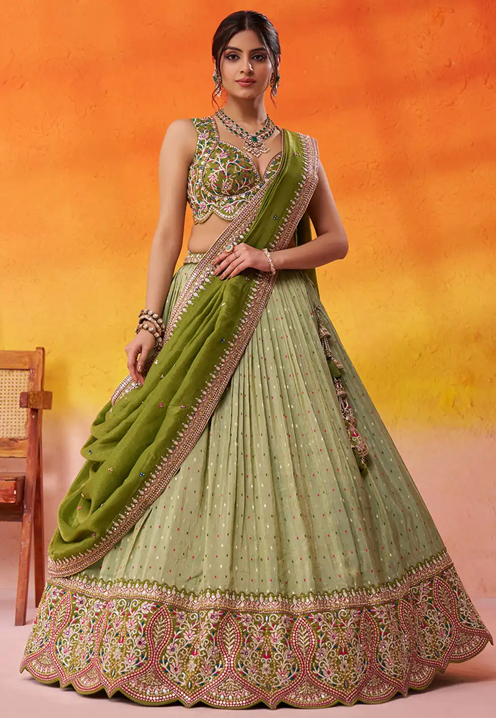 Pista Green Tissue Lehenga Choli 320975