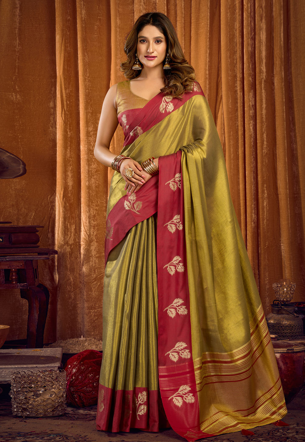 Pista Green Tissue Saree With Blouse 321084