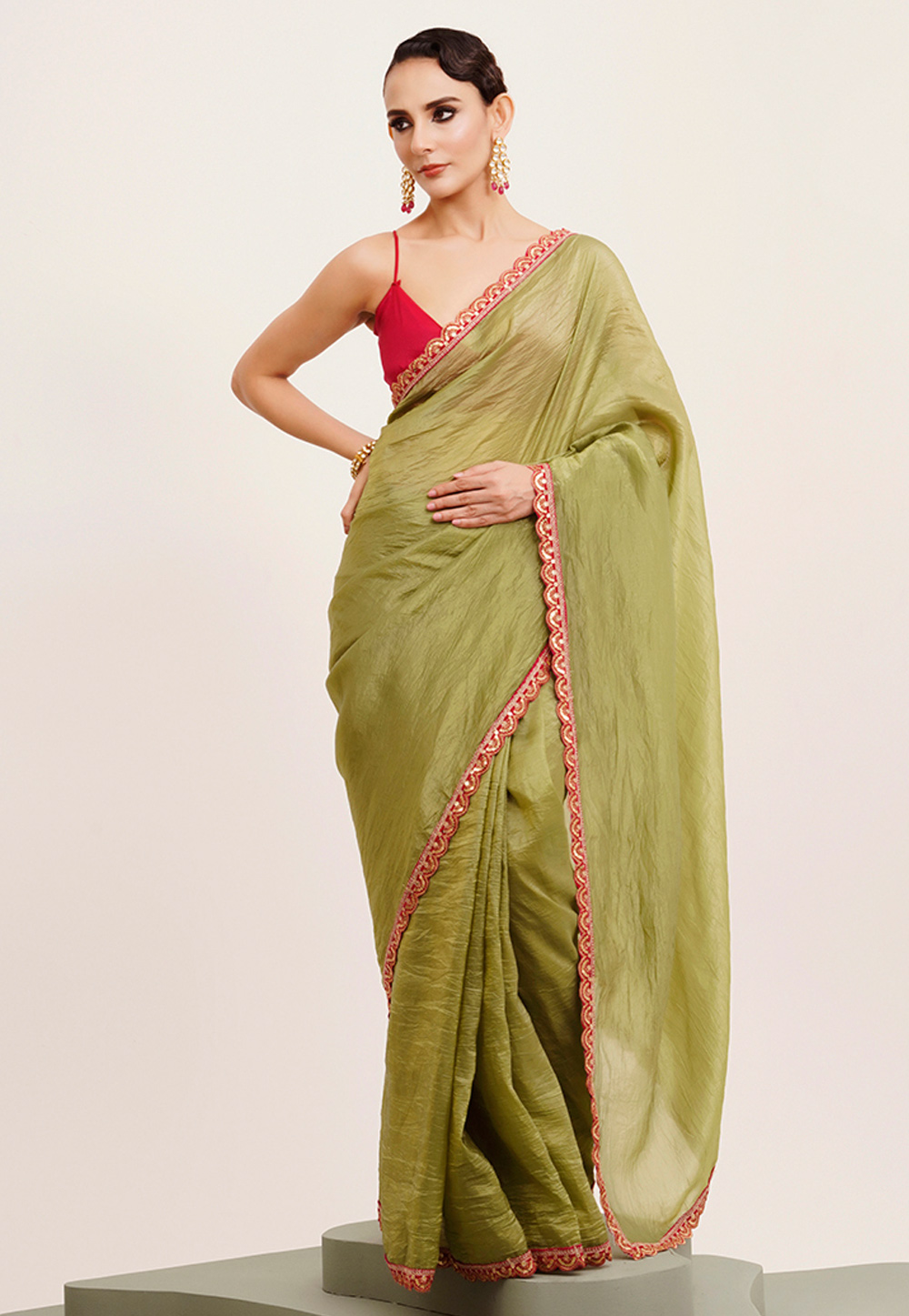 Pista Green Tissue Saree With Blouse 311919