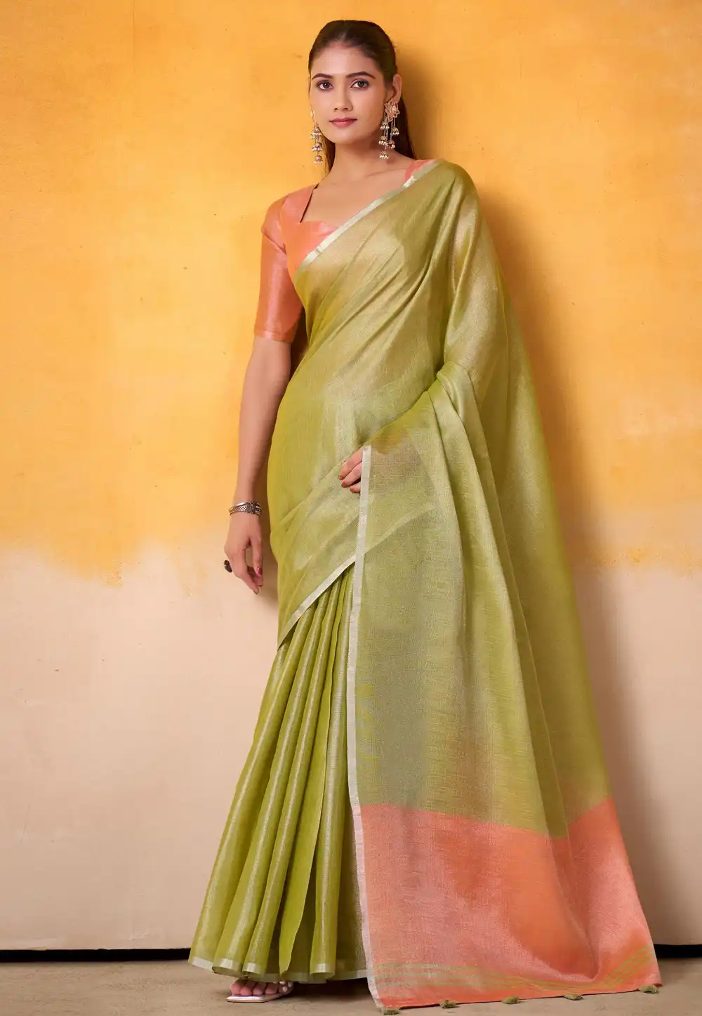 Pista Green Tissue Silk Saree With Blouse 315385