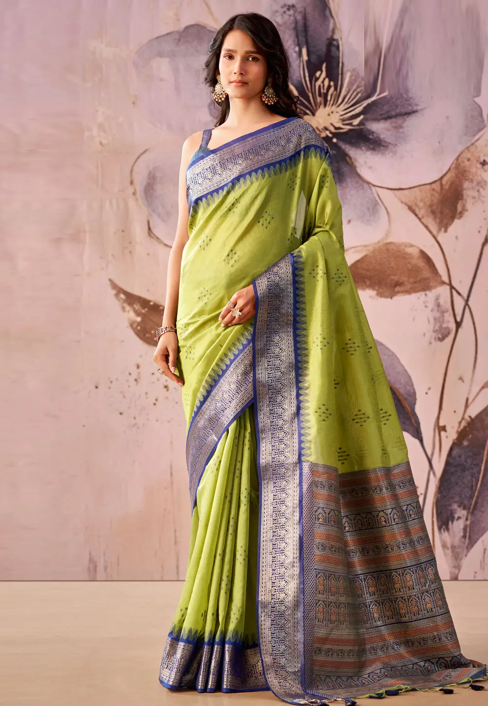 Pista Green Tissue Silk Saree With Blouse 332647