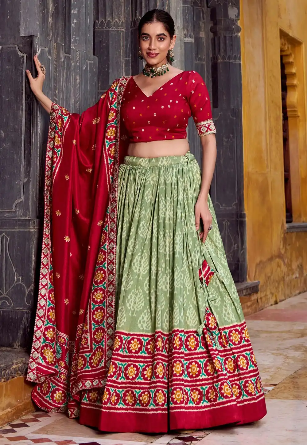 Pista Green Tussar Silk Lehenga Choli 315189