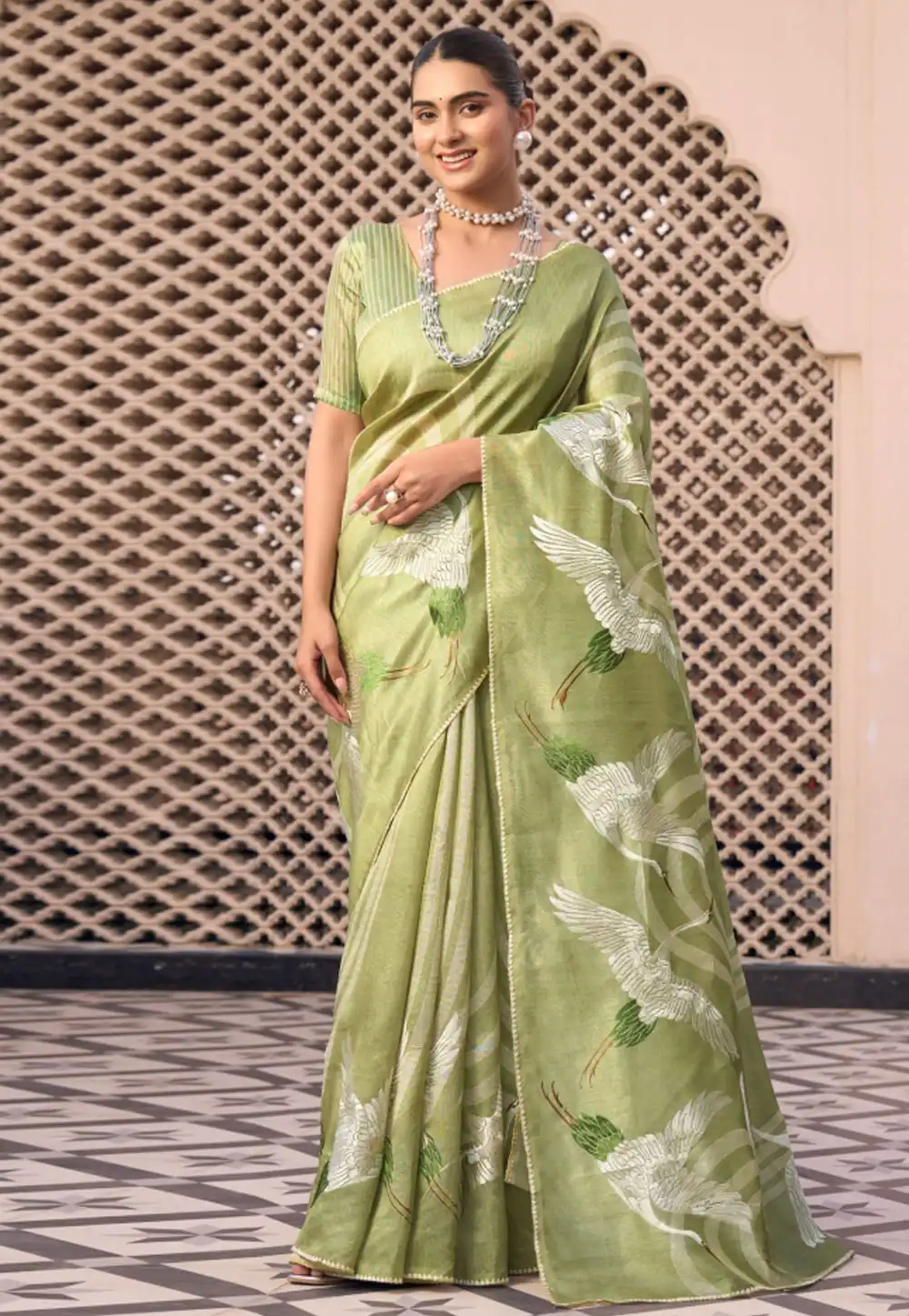 Pista Green Tussar Silk Saree With Blouse 326843