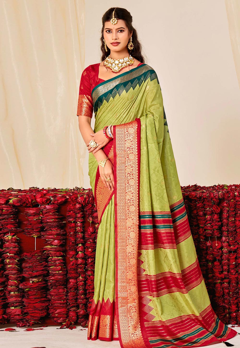 Pista Green Tussar Silk Saree With Blouse 320282