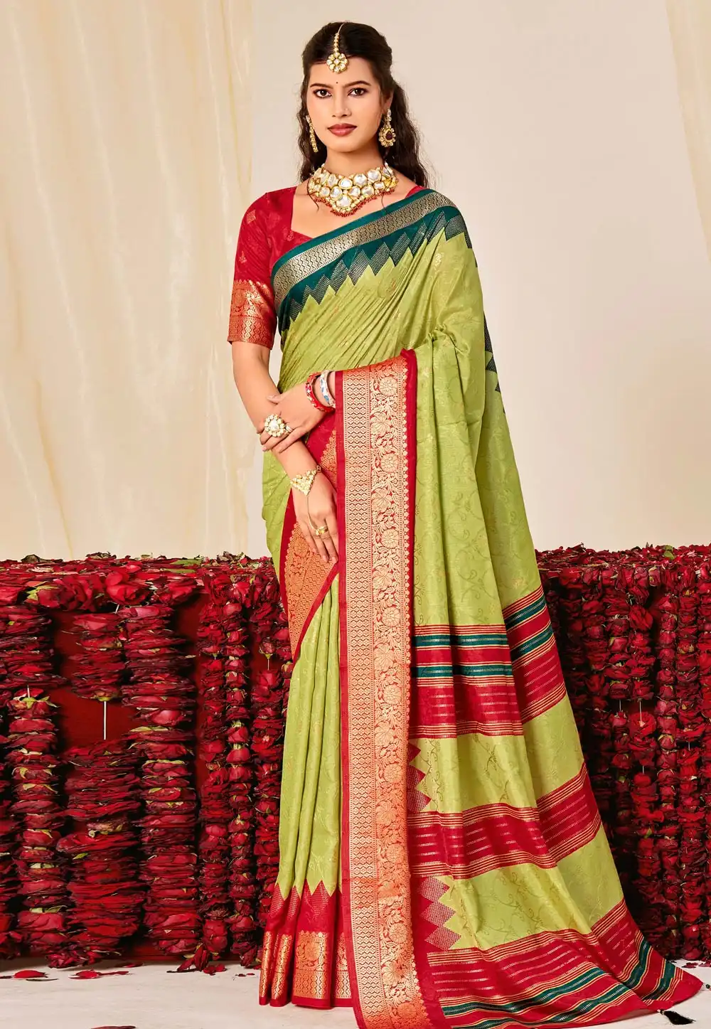 Pista Green Tussar Silk Saree With Blouse 320282